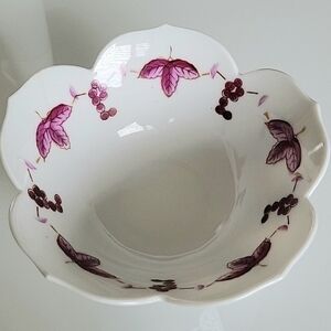Vintage Japanese Porcelain Bowl with Purple Berries and Leaves Design